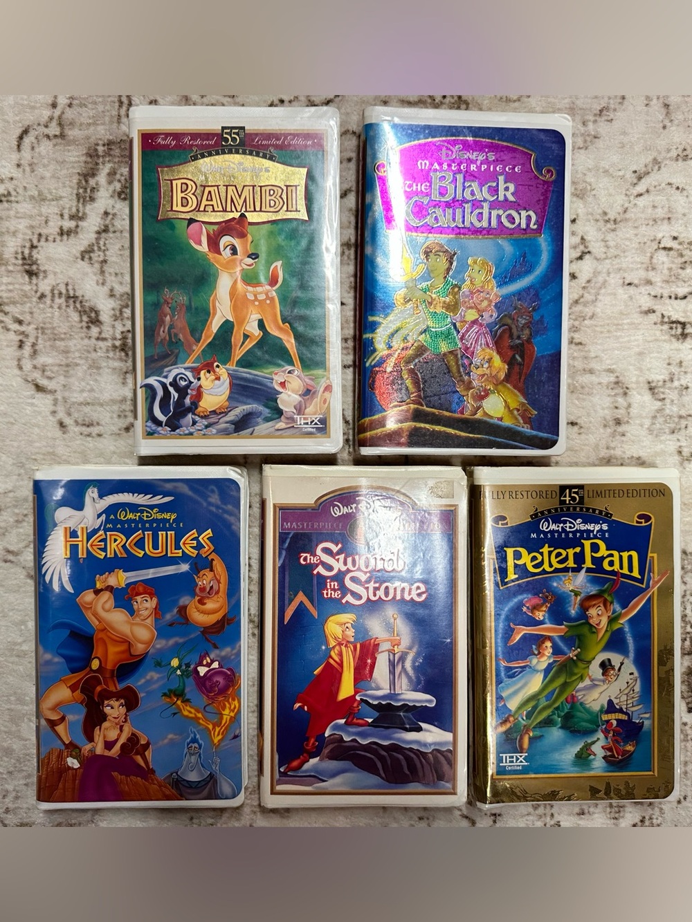 Vintage Disney VHS Lot of 5 – Masterpiece & Anniversary Editions 1990’s
